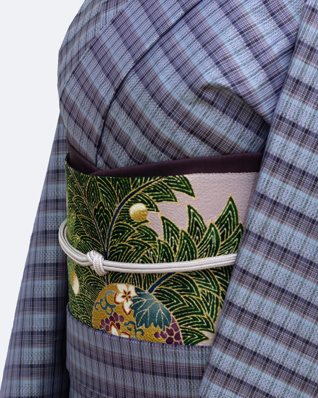 久呂田明功 「唐草に丸紋」 九寸名古屋帯 染め帯 浅紫色＜お仕立て代込＞の画像