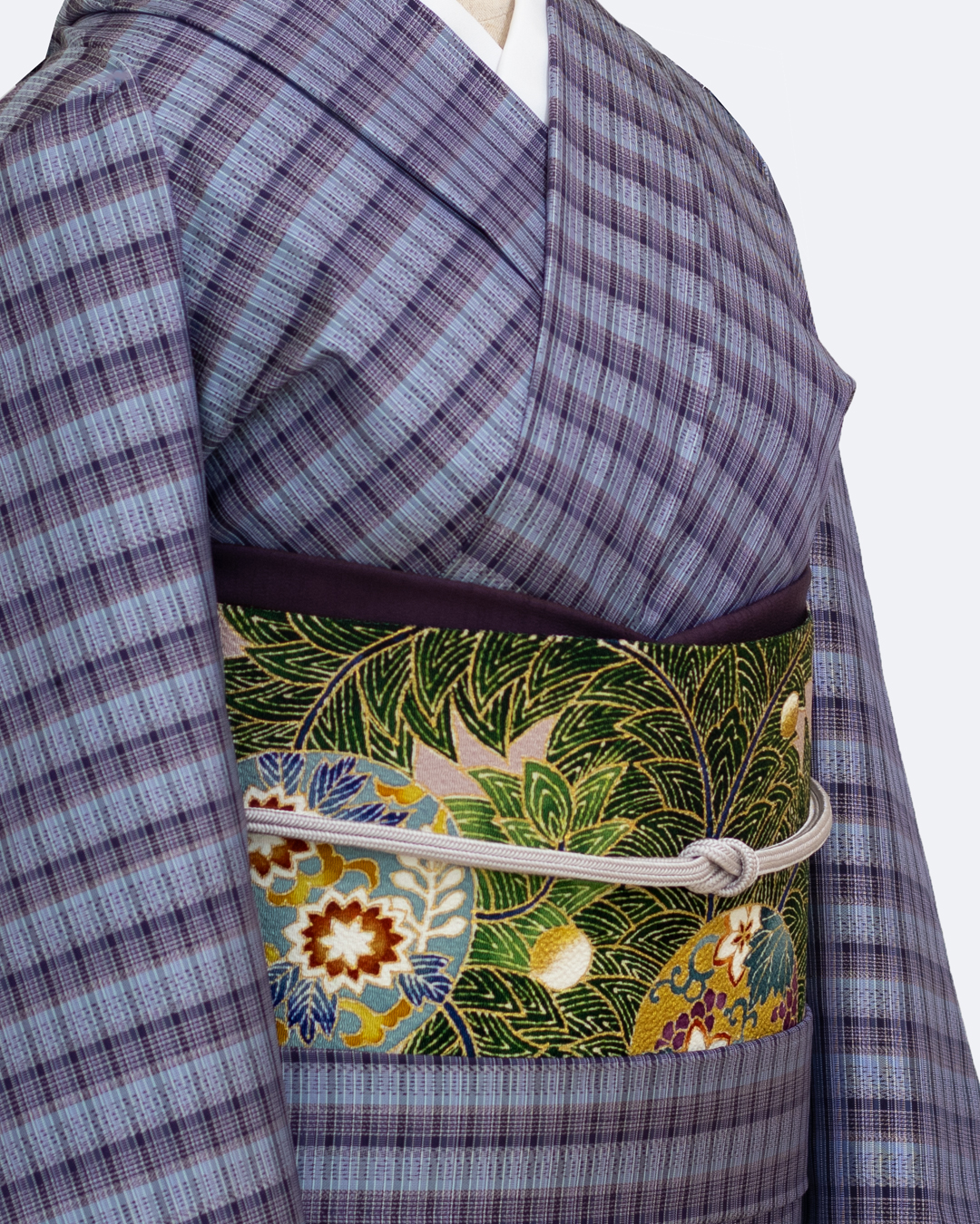 久呂田明功 「唐草に丸紋」 九寸名古屋帯 染め帯 浅紫色＜お仕立て代込＞の画像