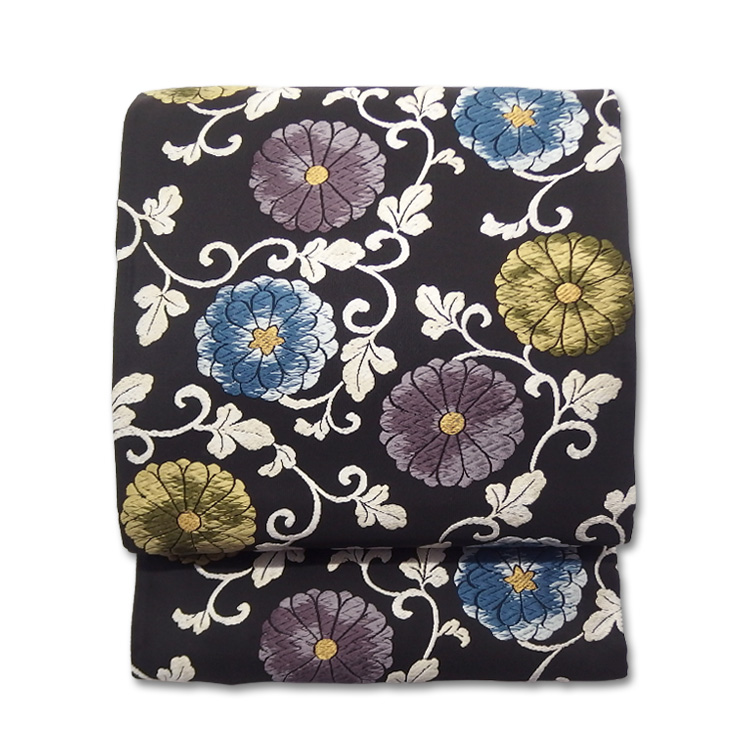 袋帯袋帯 ヨロケ織 袷 ブルー 唐草 お仕立て込み - 着物