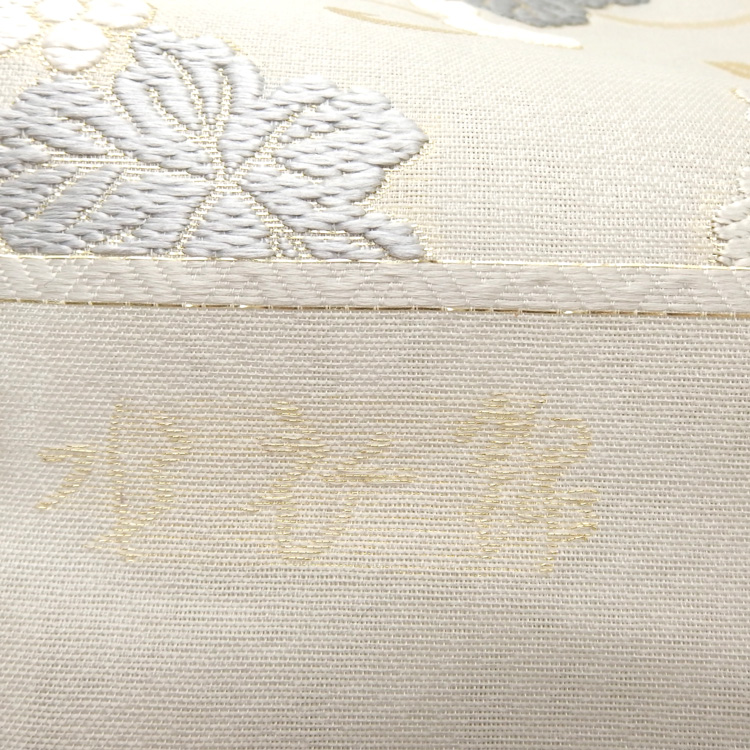 ＜お仕立て代込＞鈴木織物 「ひょうたん」 水衣錦 袋帯 灰白色画像