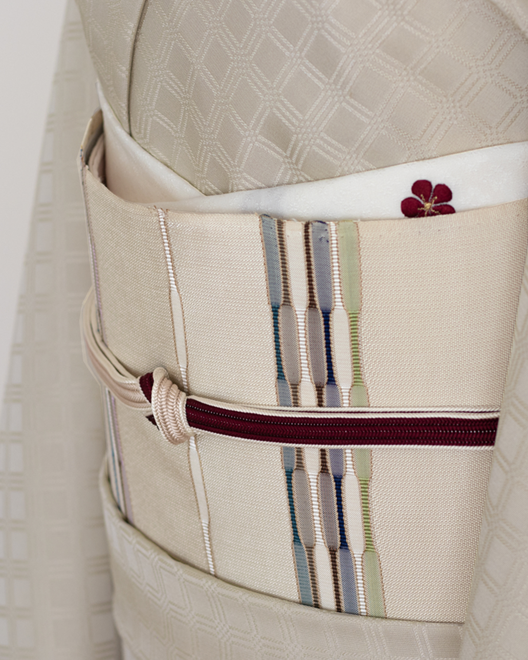 吉野間道　藤山千春　浮き織り　開き仕立て九寸名古屋帯 藤山千春 吉野間道九寸名古屋帯(草木染手織物・緯吉野) | 商品紹介