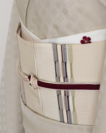 お仕立て代込＞藤山千春 「草木染手織物 吉野間道」 九寸名古屋帯 砂色