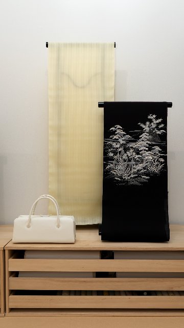 ＜お仕立て代込＞成謙 「江戸解」 千成堂別注 九寸名古屋帯 染め帯 夏帯〜単衣帯 薄青みの墨黒の画像