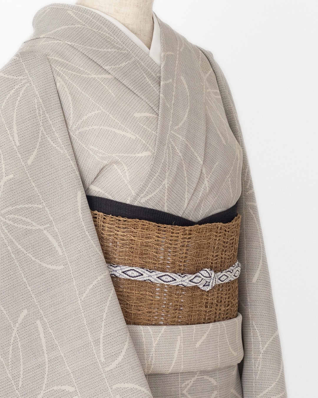 和小物さくら 夏帯締め 手組みレース唐組切房 白と灰青と黒茶 ＜即日発送可＞の画像