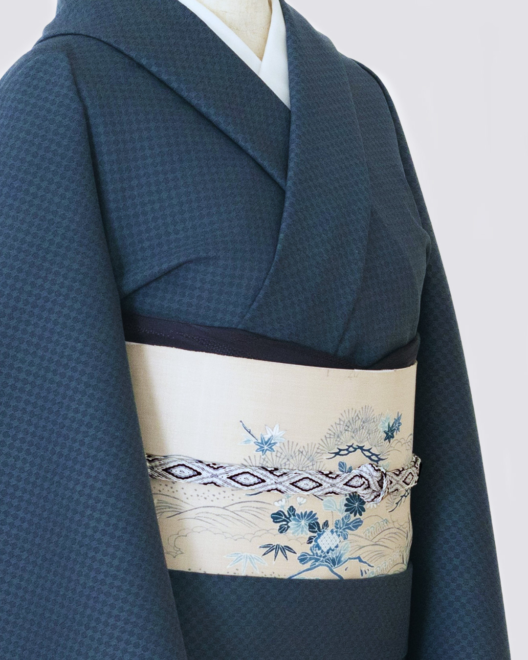 和小物さくら 夏帯締め 手組みレース唐組切房 白と灰青と黒茶 ＜即日発送可＞の画像