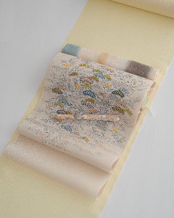 和小物さくら 絽 夏帯揚げ  横段ぼかし 生成色に茶と薄縹と飴色 ＜即日発送可＞の画像