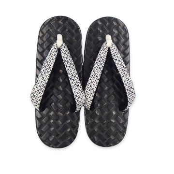 千成堂着物店 「網代彫り×舟形下駄 黒（カシュー漆）」×絞り染め裂の鼻緒 Lサイズ 舟形の画像