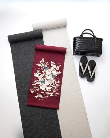 千成堂着物店 「網代彫り×舟形下駄 黒（カシュー漆）」×絞り染め裂の鼻緒 Lサイズ 舟形の画像