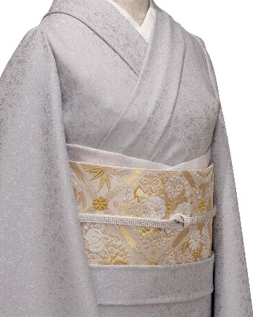 京都丹後の機屋×千成堂着物店 「葡萄唐草 伊予生糸 一尺三分着尺」 白鼠（色無地）＜お仕立て代込＞の画像