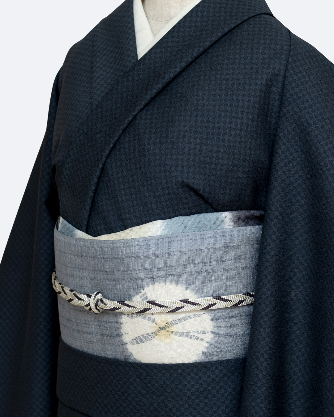 ＜お仕立て代込＞泉織物 「桐生絞(桐生織)」 九寸名古屋帯 灰水色 の画像