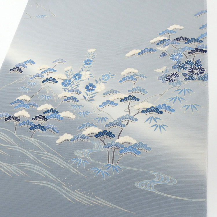 ＜お仕立て代込＞吉澤 「松」 千成堂別注 友禅の付下げ 絽 夏きもの 灰青の画像