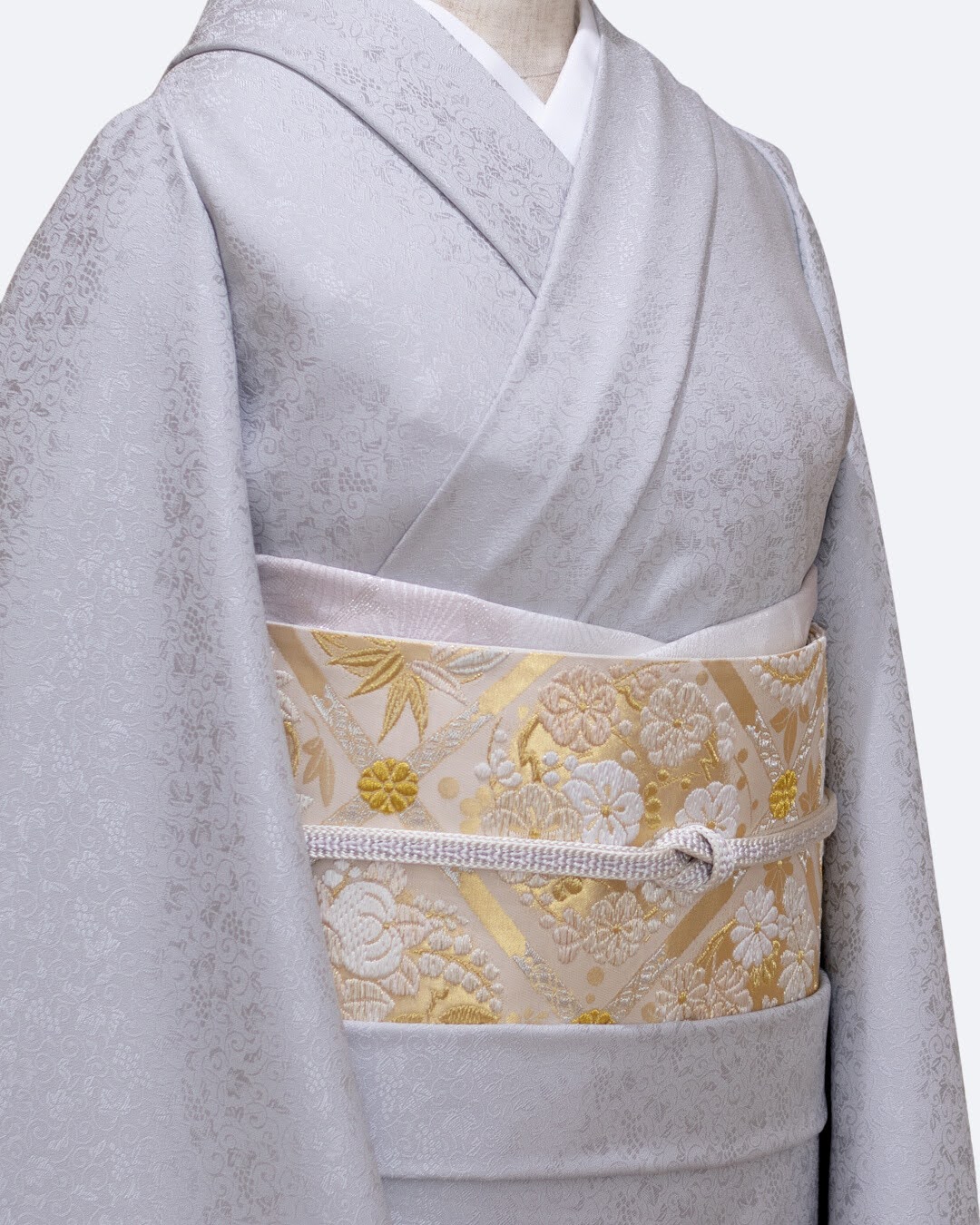 ＜お仕立て代込＞盡政（じんせい） 「二の丸書院殿 唐錦」 袋帯 生成と金銀糸の画像