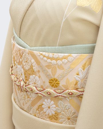 ＜お仕立て代込＞盡政（じんせい） 「二の丸書院殿 唐錦」 袋帯 生成と金銀糸の画像