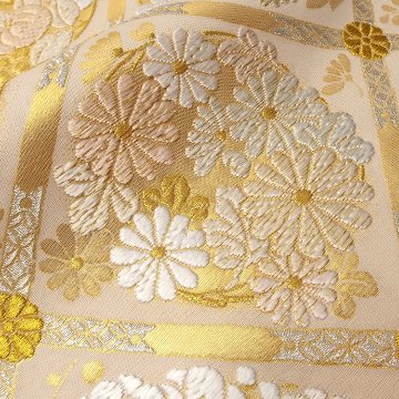 ＜お仕立て代込＞盡政（じんせい） 「二の丸書院殿 唐錦」 袋帯 生成と金銀糸の画像