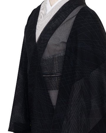 ＜お仕立て代込＞秦流舎 「無双紗（蝉の翅）×露芝」　羽織 3シーズンコート ちりよけ 道中着に 黒の画像
