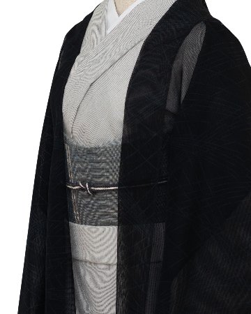 ＜お仕立て代込＞秦流舎 「無双紗（蝉の翅）×露芝」　羽織 3シーズンコート ちりよけ 道中着に 黒の画像