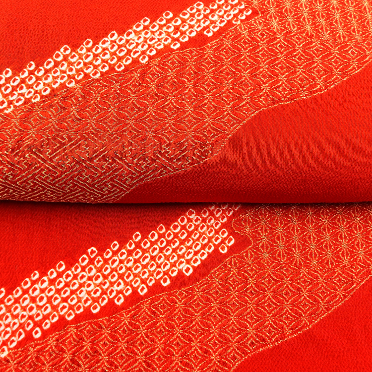 渡敬 帯揚げ 紋縮緬道長疋田 丹後ちりめん 縮緬 朱色 ＜即日発送可＞の画像