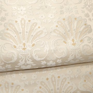 ＜お仕立て代込＞織楽浅野 「花冠文」 九寸名古屋帯 灰白色に銀糸の画像