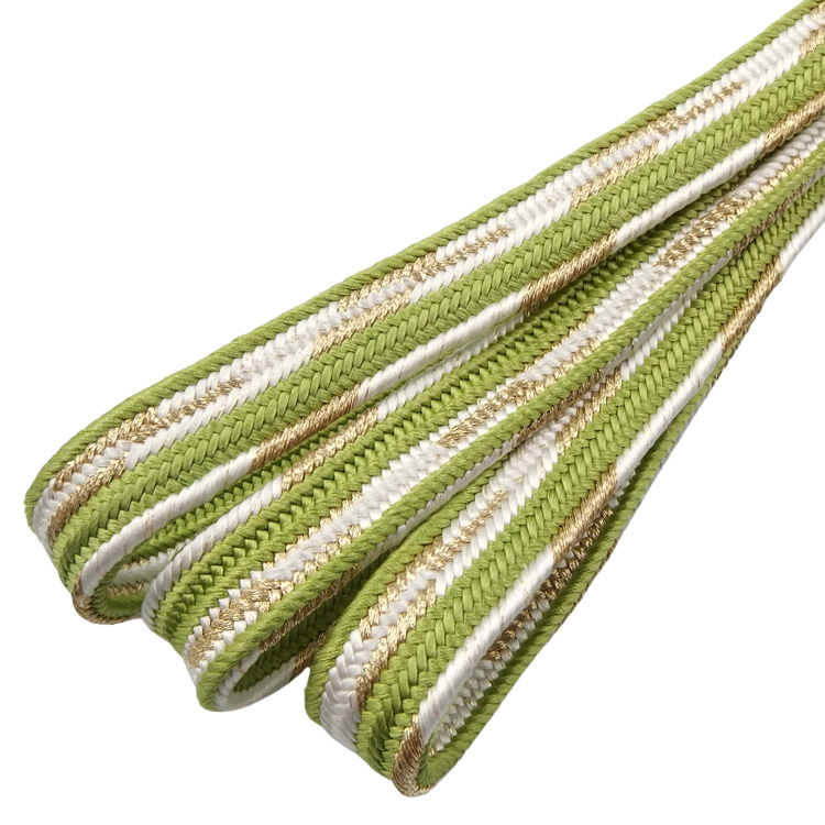 和小物さくら 帯締め 貝の口 撚房 萌黄と白に金糸＜即日発送可＞の画像