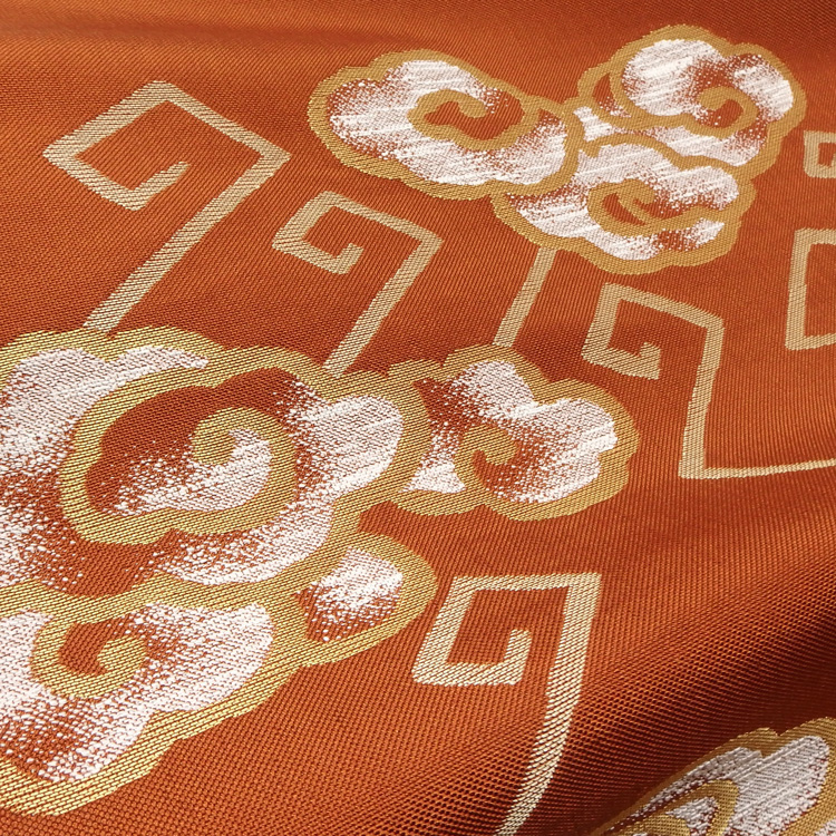 ＜お仕立て代込＞洛風林 「雷文」 九寸名古屋帯 紬糸 柿渋色の画像