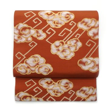 ＜お仕立て代込＞洛風林 「雷文」 九寸名古屋帯 紬糸 柿渋色の画像