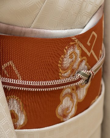 ＜お仕立て代込＞洛風林 「雷文」 九寸名古屋帯 紬糸 柿渋色の画像