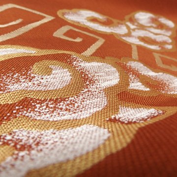 ＜お仕立て代込＞洛風林 「雷文」 九寸名古屋帯 紬糸 柿渋色の画像