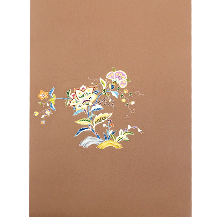 ＜お仕立て代込＞松寿苑 「正倉院唐花文」 手描友禅の付下げ 丁子茶 の画像