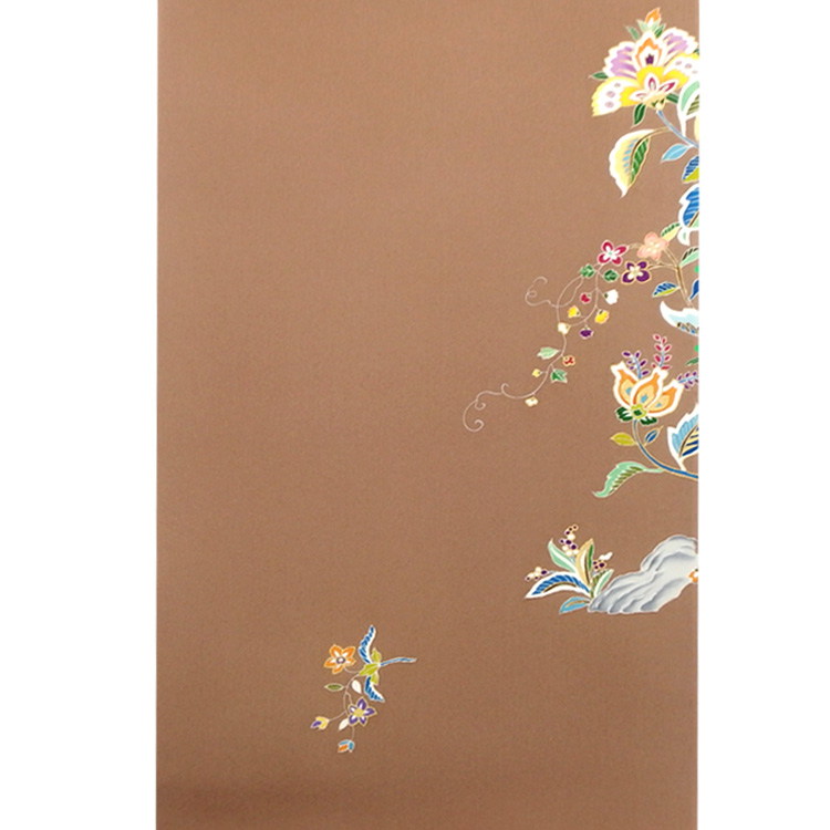 ＜お仕立て代込＞松寿苑 「正倉院唐花文」 手描友禅の付下げ 丁子茶 の画像
