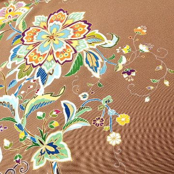 ＜お仕立て代込＞松寿苑 「正倉院唐花文」 手描友禅の付下げ 丁子茶 の画像