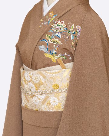 ＜お仕立て代込＞松寿苑 「正倉院唐花文」 手描友禅の付下げ 丁子茶 の画像