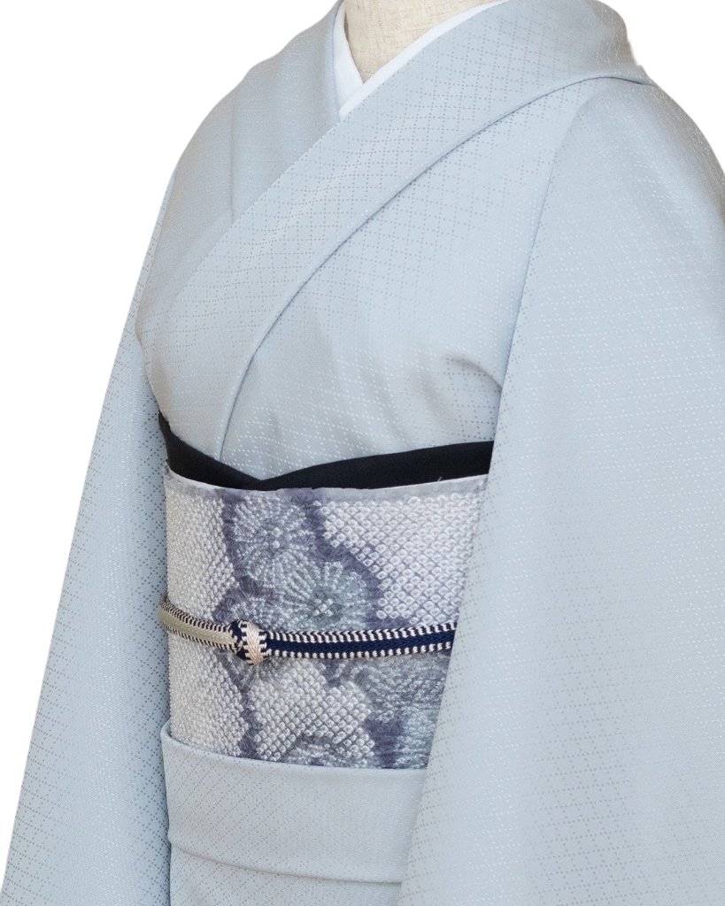 京都丹後の機屋×千成堂着物店 「野蚕白着尺 菱」 藍白色（灰水色系・色無地） ＜お仕立て代込＞の画像