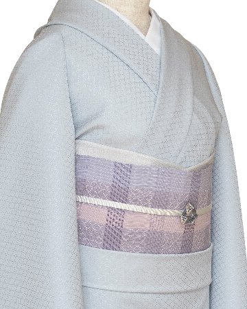 ＜お仕立て代込＞京都丹後の機屋×千成堂着物店 「野蚕白着尺 菱」 藍白色（灰水色系・色無地） の画像