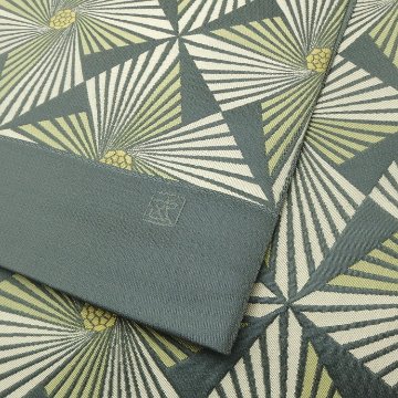 ＜お仕立て代込＞北村武資（織匠北むら） 「花傘文」  煌彩錦 袋帯 鶸茶色（緑みのグレー系）の画像