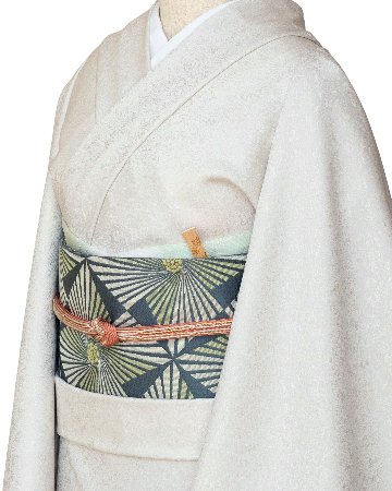 ＜お仕立て代込＞北村武資（織匠北むら） 「花傘文」  煌彩錦 袋帯 鶸茶色（緑みのグレー系）の画像
