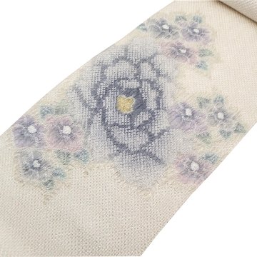 ＜お仕立て代込＞藤娘きぬたや 「総絞りの帯」 九寸名古屋帯 染め帯 練色の画像