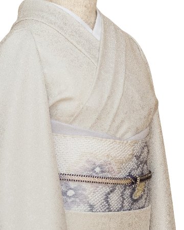 ＜お仕立て代込＞藤娘きぬたや 「総絞りの帯」 九寸名古屋帯 染め帯 練色の画像