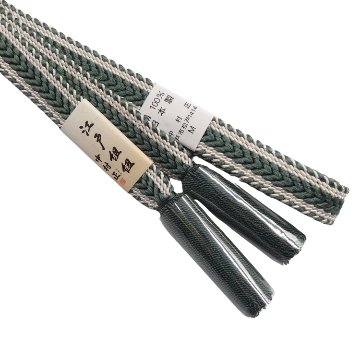 中村航太（中村正）「矢羽根」 手組綾竹二十玉 撚り房 夏帯締め・単衣にも 青柳鼠と白よごし＜即日発送可＞の画像