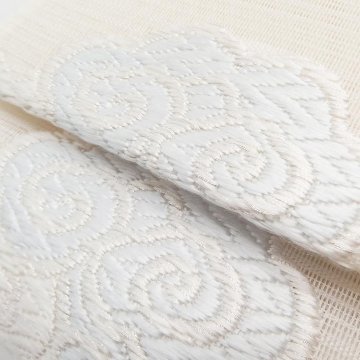 ＜お仕立て代込＞洛陽織物 「瑞雲文」  唐織絽 袋帯 白よごしの画像