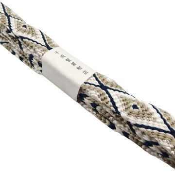 千成堂着物店 帯締め 「手組唐組・切房 別注」 白よごしに紺と利休白茶・銀糸＜即日発送可＞の画像