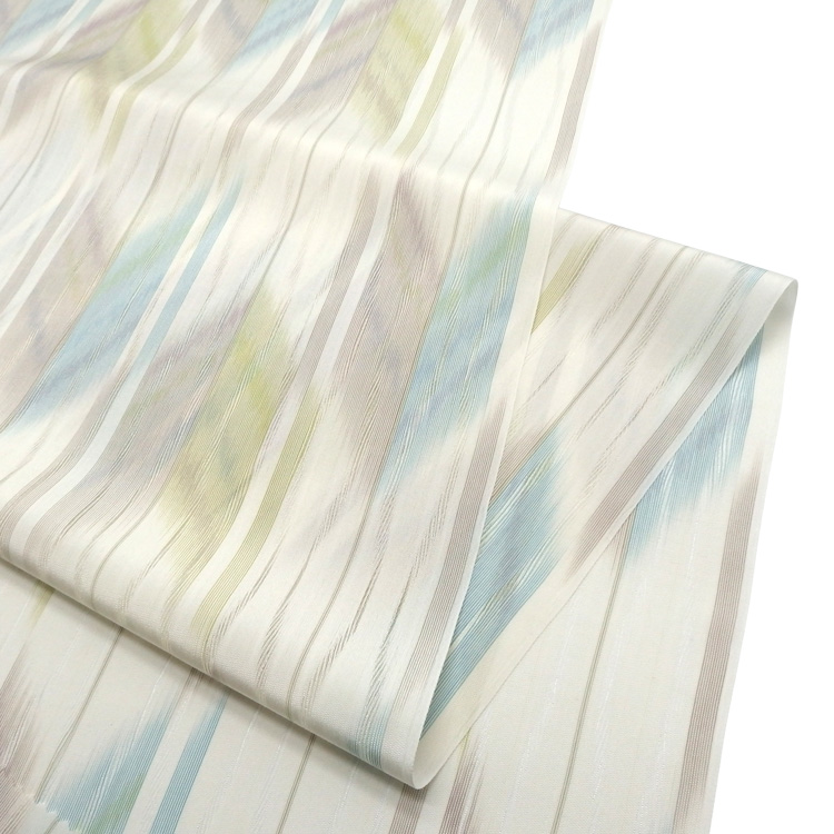 吉澤 「筬波明石・広幅（十日町明石縮）経絣」 白よごしに浅縹と柳染 着尺＜お仕立て代込＞の画像