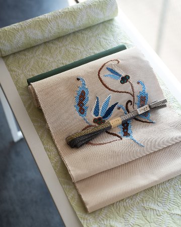 千成堂着物店 一点もの帯揚げ 「深緑 × 紬糸入り」 帯揚げ ＜即日発送可＞ の画像