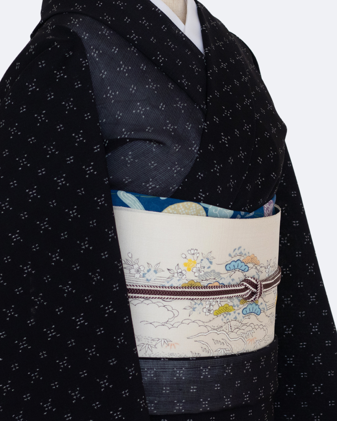 ＜お仕立て代込＞本田利夫 「夏塩沢 経緯絣 着尺（広幅）」　青みの黒の画像