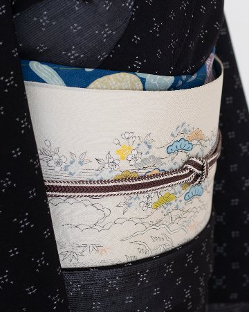 ＜お仕立て代込＞本田利夫 「夏塩沢 経緯絣 着尺（広幅）」　青みの黒の画像