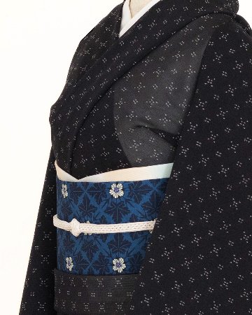 本田利夫 「夏塩沢 経緯絣 着尺（広幅）」　青みの黒＜お仕立て代込＞の画像