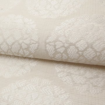 ＜お仕立て代込＞織楽浅野 「天平花」 九寸名古屋帯 夏帯〜単衣帯 灰白色に銀糸の画像