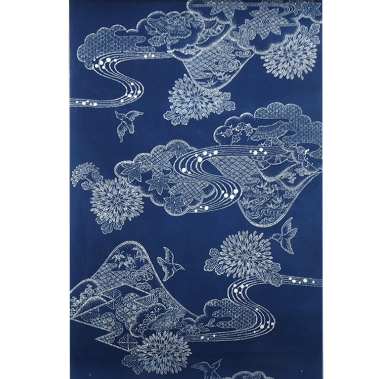 ＜お仕立て代込＞竺仙 「遠山に流水（長板本染中形・小紋中型）」  本藍染の浴衣 着尺（綿生地）の画像