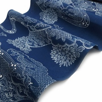 ＜お仕立て代込＞竺仙 「遠山に流水（長板本染中形・小紋中型）」  本藍染の浴衣 着尺（綿生地）の画像