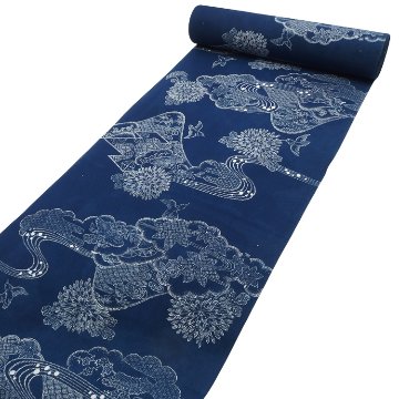 ＜お仕立て代込＞竺仙 「遠山に流水（長板本染中形・小紋中型）」  本藍染の浴衣 着尺（綿生地）の画像