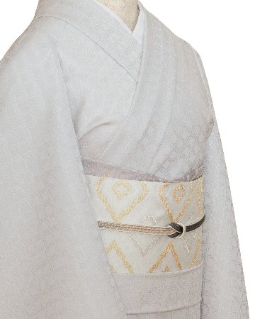 ＜お仕立て代込＞京都丹後の機屋×千成堂着物店 「野蚕白着尺 吉野格子文」灰白菫（奥に紫みの灰白色・色無地） の画像
